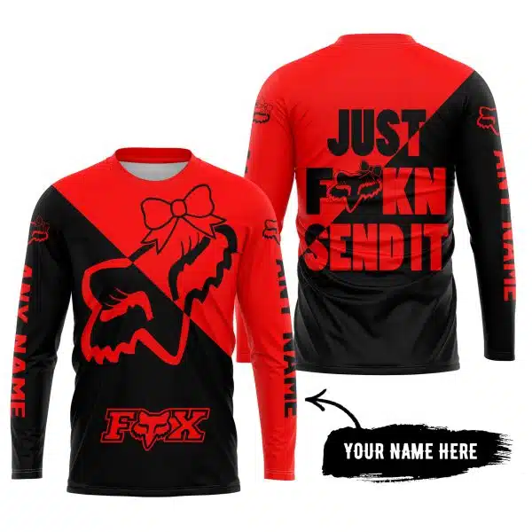 Just Fckn Send It – 3d All Over Printed – Fox Racing Girl – Red - Image 5