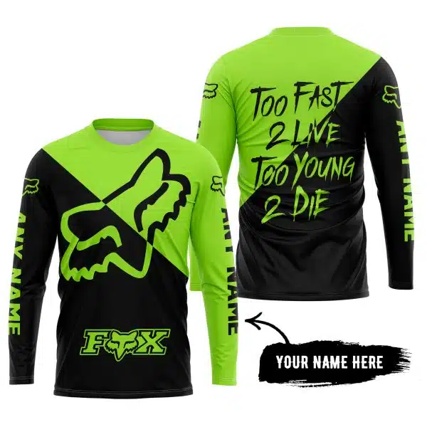 Too Fast To Live Too Young To Die - 3d All Over Printed - Fox Racing - Green 1 - Image 5