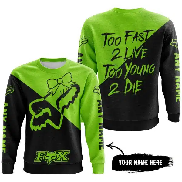 Too Fast To Live Too Young To Die – 3d All Over Printed – Fox Racing Girl – Green 1 - Image 4