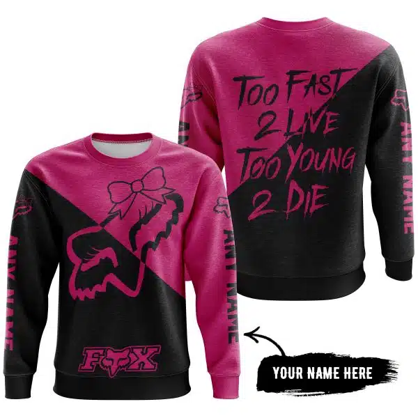 Too Fast To Live Too Young To Die – 3d All Over Printed – Fox Racing Girl – Pink 1 - Image 4