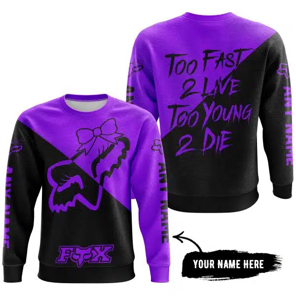 Too Fast To Live Too Young To Die – 3d All Over Printed – Fox Racing Girl – Purple - Image 4