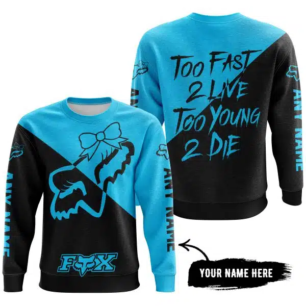 Too Fast To Live Too Young To Die – 3d All Over Printed – Fox Racing Girl – Sky Blue - Image 4