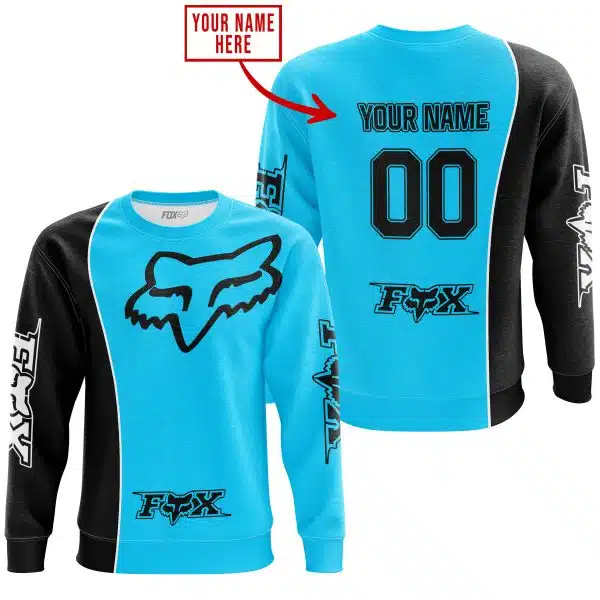 Limited Edition - Custom Name Motocrocss V2 - Fox Racing - Black Sky Blue - Image 4