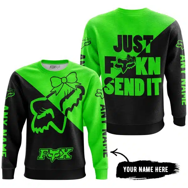 Just Fckn Send It – 3d All Over Printed – Fox Racing Girl – Green - Image 4