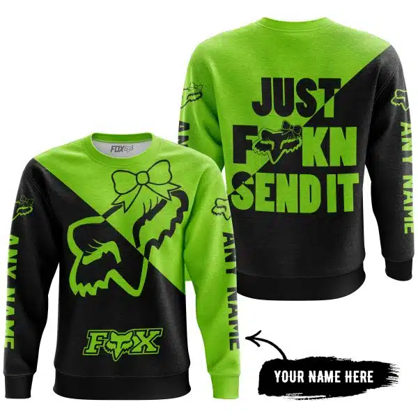 Just Fckn Send It – 3d All Over Printed – Fox Racing Girl – Green 1 - Image 4