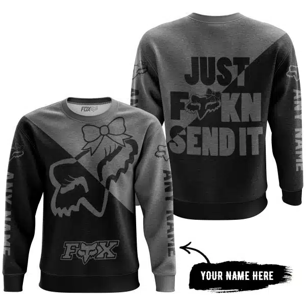 Just Fckn Send It – 3d All Over Printed – Fox Racing Girl – Grey - Image 4