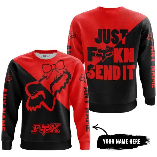 Just Fckn Send It – 3d All Over Printed – Fox Racing Girl – Red - Image 4