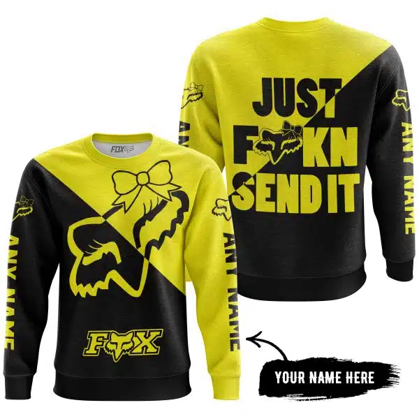 Just Fckn Send It – 3d All Over Printed – Fox Racing Girl – Yellow - Image 4