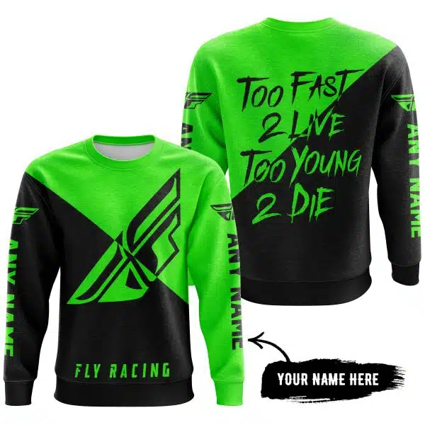Too Fast To Live Too Young To Die - 3d All Over Printed - Fly Racing Green - Image 4