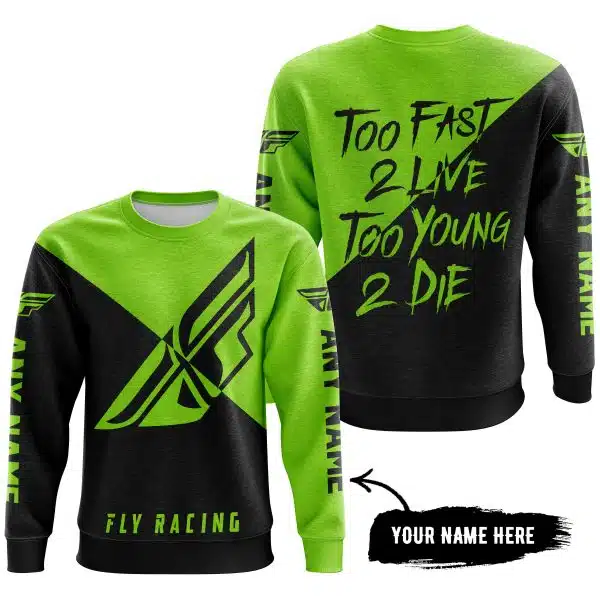 Too Fast To Live Too Young To Die - 3d All Over Printed - Fly Racing Green 1 - Image 4