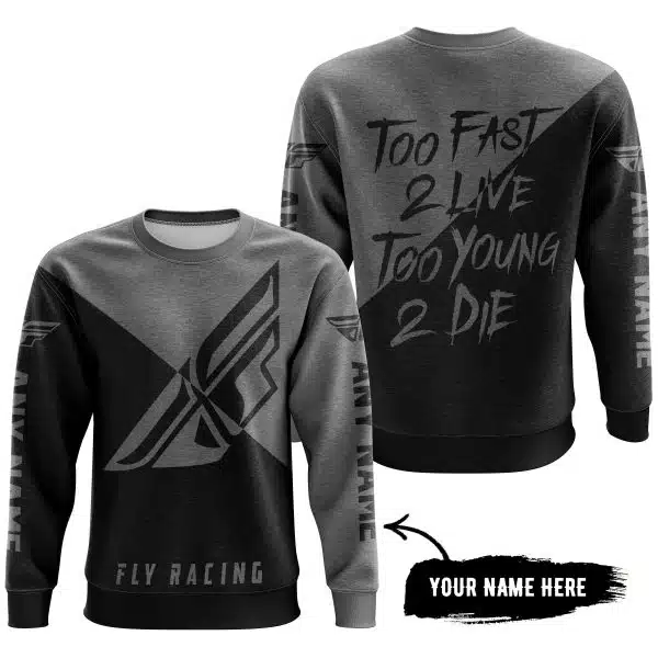 Too Fast To Live Too Young To Die - 3d All Over Printed - Fly Racing Grey - Image 4