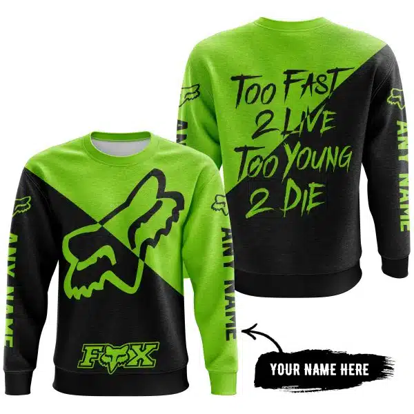 Too Fast To Live Too Young To Die - 3d All Over Printed - Fox Racing - Green 1 - Image 4