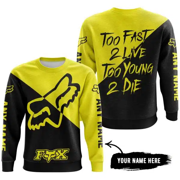 Too Fast To Live Too Young To Die - 3d All Over Printed - Fox Racing - Yellow - Image 4