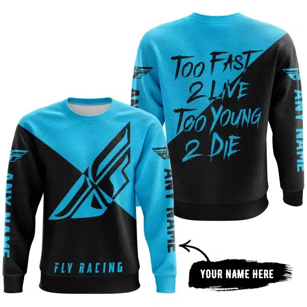 Too Fast To Live Too Young To Die - 3d All Over Printed - Fly Racing Sky Blue - Image 4