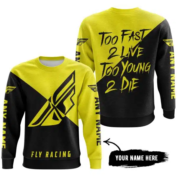 Too Fast To Live Too Young To Die - 3d All Over Printed - Fly Racing Yellow - Image 3