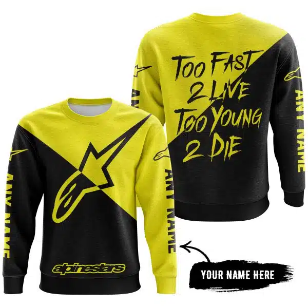 Too Fast To Live Too Young To Die - 3d All Over Printed - Alpinestars Yellow - Image 4