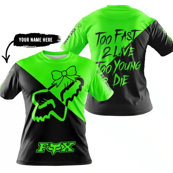 Too Fast To Live Too Young To Die – 3d All Over Printed – Fox Racing Girl – Green - Image 3