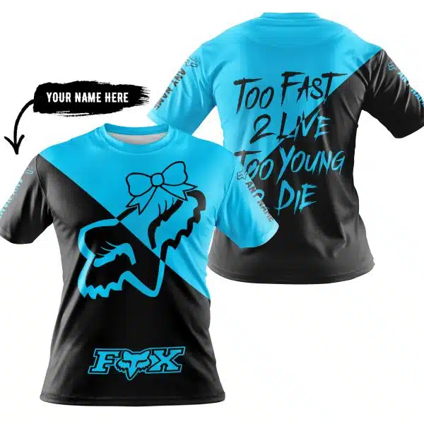 Too Fast To Live Too Young To Die – 3d All Over Printed – Fox Racing Girl – Sky Blue - Image 3