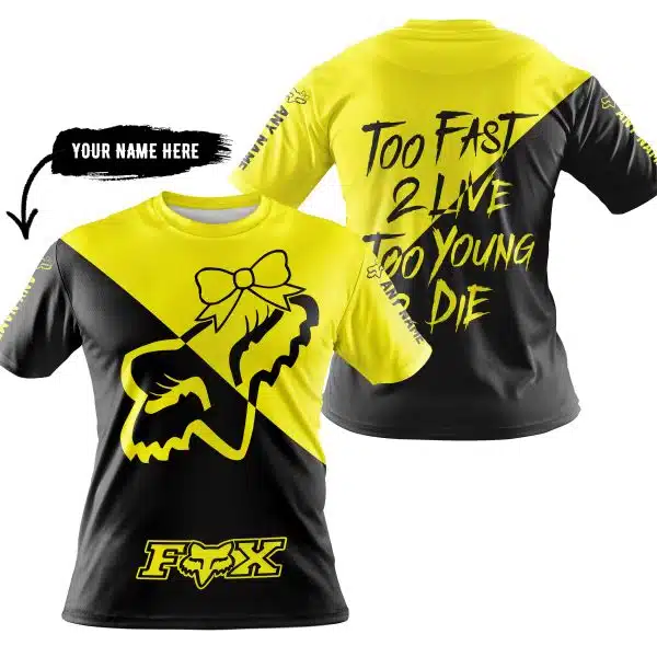 Too Fast To Live Too Young To Die – 3d All Over Printed – Fox Racing Girl – Yellow - Image 3