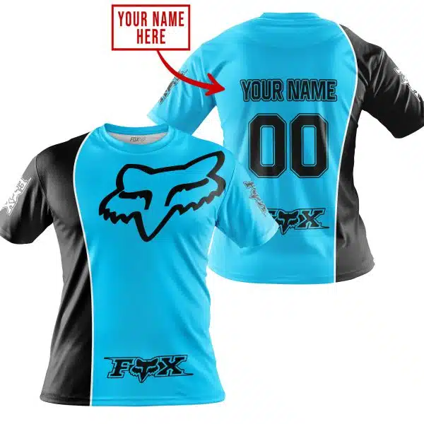 Limited Edition - Custom Name Motocrocss V2 - Fox Racing - Black Sky Blue - Image 3