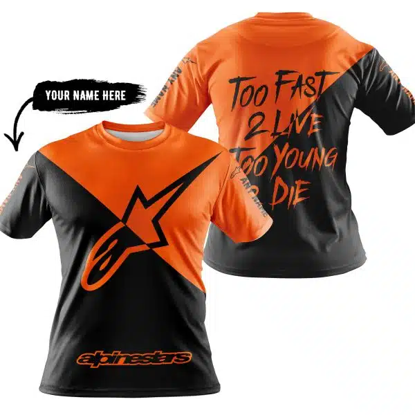 Too Fast To Live Too Young To Die - 3d All Over Printed - Alpinestars Orange - Image 4