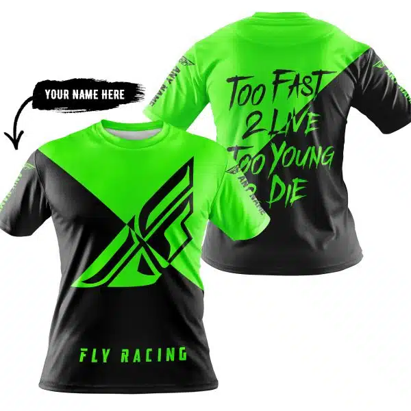 Too Fast To Live Too Young To Die - 3d All Over Printed - Fly Racing Green - Image 3