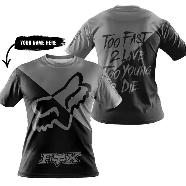Too Fast To Live Too Young To Die - 3d All Over Printed - Fox Racing - Grey - Image 3