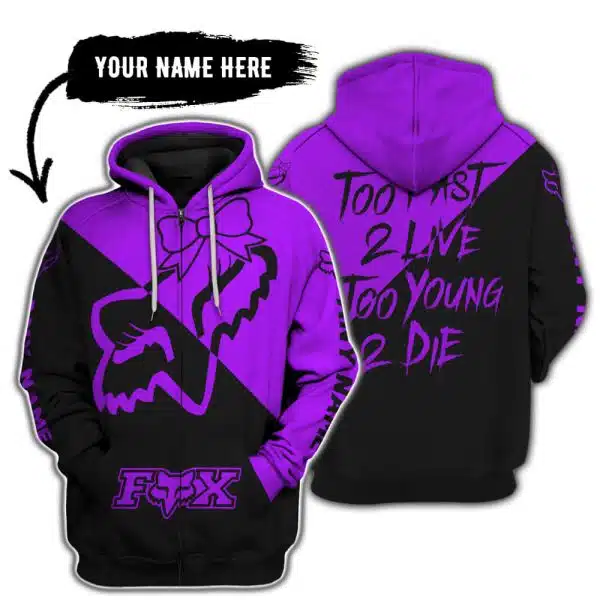 Too Fast To Live Too Young To Die – 3d All Over Printed – Fox Racing Girl – Purple - Image 2