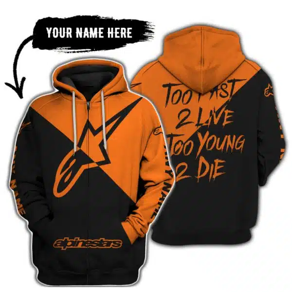 Too Fast To Live Too Young To Die - 3d All Over Printed - Alpinestars Orange - Image 2
