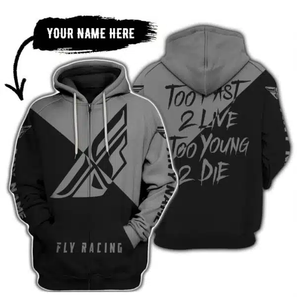 Too Fast To Live Too Young To Die - 3d All Over Printed - Fly Racing Grey - Image 2