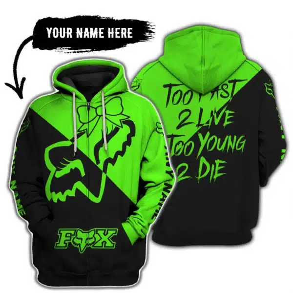 Too Fast To Live Too Young To Die – 3d All Over Printed – Fox Racing Girl – Green - Image 2