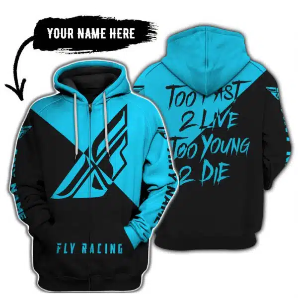 Too Fast To Live Too Young To Die - 3d All Over Printed - Fly Racing Sky Blue - Image 2