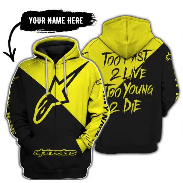 Too Fast To Live Too Young To Die - 3d All Over Printed - Alpinestars Yellow - Image 2