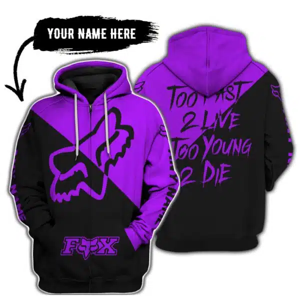 Too Fast To Live Too Young To Die - 3d All Over Printed - Fox Racing - Purple - Image 2