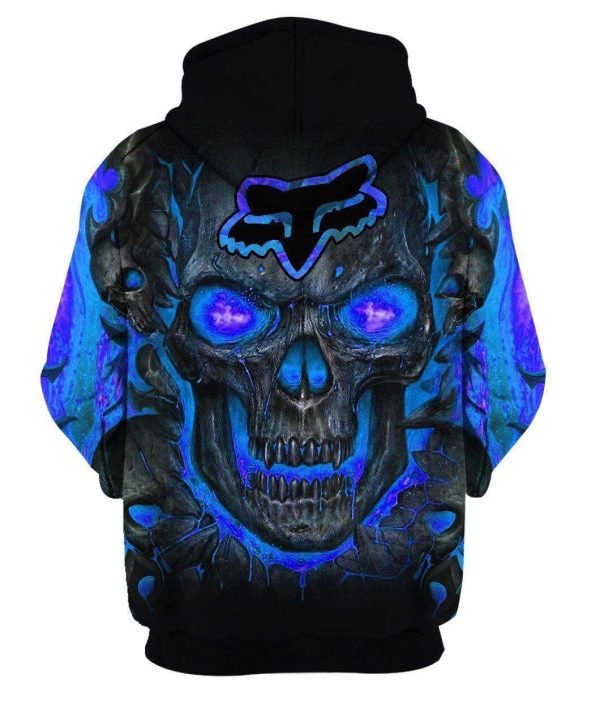 FOX RACING SKULL BLUE FLAME 3D PRINTED - Image 2