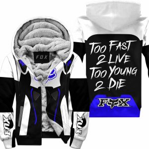 TOO FAST TO LIVE TOO YOUNG TO DIE – FLEECE HOODIE - FOX RACING – WHITE BLUE