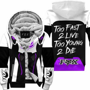 TOO FAST TO LIVE TOO YOUNG TO DIE – FLEECE HOODIE - FOX RACING – WHITE PURPLE