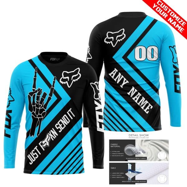 JUST FCKN SEND IT - FOX RACING BLU SKY | HOODIE & JERSEY | KID-YOUTH & ADULT - Image 2