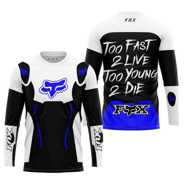 TOO FAST TO LIVE TOO YOUNG TO DIE – FOX RACING – WHITE BLUE - Image 2