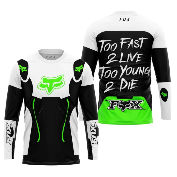 TOO FAST TO LIVE TOO YOUNG TO DIE – FOX RACING – WHITE GREEN - Image 2