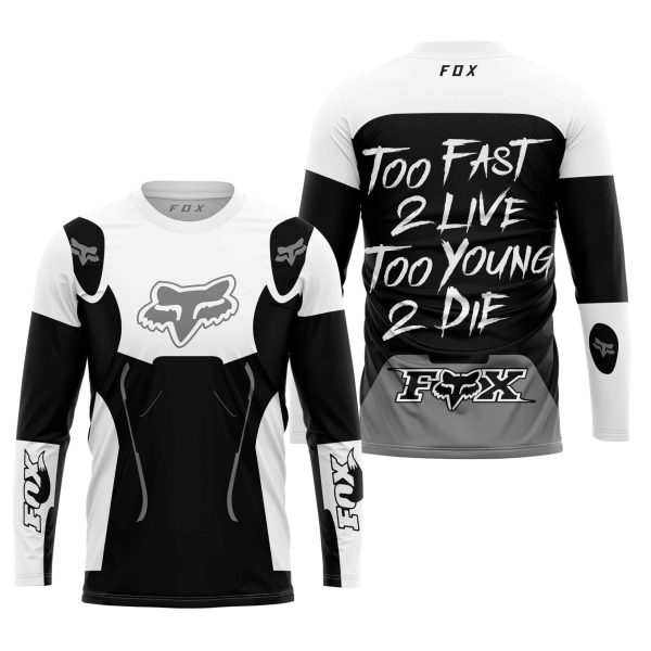 TOO FAST TO LIVE TOO YOUNG TO DIE – FOX RACING – WHITE GREY - Image 2