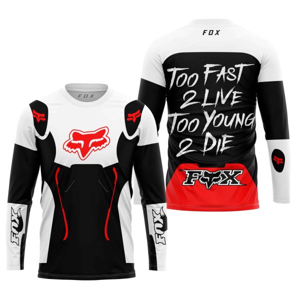 TOO FAST TO LIVE TOO YOUNG TO DIE – FOX RACING – WHITE RED - Image 2