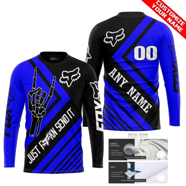 JUST FCKN SEND IT - FOX RACING BLUE | HOODIE & JERSEY | KID-YOUTH & ADULT - Image 2