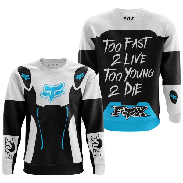 TOO FAST TO LIVE TOO YOUNG TO DIE – FOX RACING – WHITE SKY BLUE - Image 2