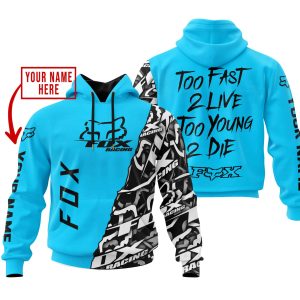 TOO FAST TO LIVE TOO YOUNG TO DIE - LIMITED EDITION - CUSTOM NAME - FOX RACING - SKY BLUE