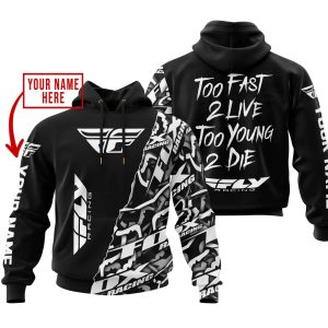 TOO FAST TO LIVE TOO YOUNG TO DIE - LIMITED EDITION - CUSTOM NAME - FLY RACING - BLACK