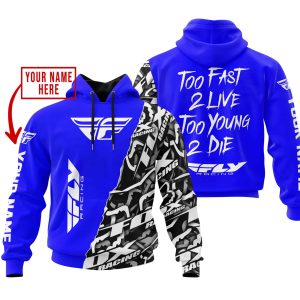 TOO FAST TO LIVE TOO YOUNG TO DIE - LIMITED EDITION - CUSTOM NAME - FLY RACING - BLUE