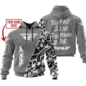 TOO FAST TO LIVE TOO YOUNG TO DIE - LIMITED EDITION - CUSTOM NAME - FLY RACING - GREY