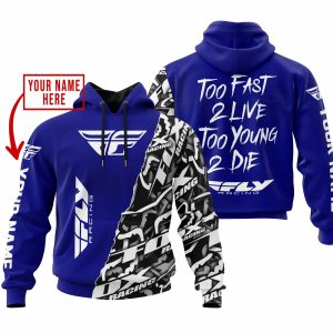 TOO FAST TO LIVE TOO YOUNG TO DIE - LIMITED EDITION - CUSTOM NAME - FLY RACING - NAVY