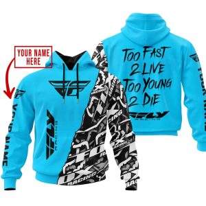 TOO FAST TO LIVE TOO YOUNG TO DIE - LIMITED EDITION - CUSTOM NAME - FLY RACING - SKY BLUE